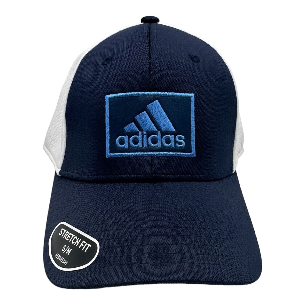 Men's Adidas Golf 2 Stretch-Fit Performance Hat Cap Navy Blue White Size S/M